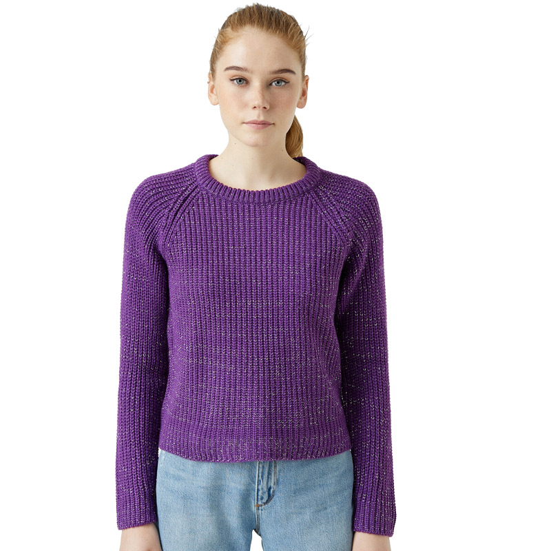 Πλεκτό πουλόβερ με μεταλλιζέ νήμα DD-035 Purple – Κολάν για casual αλλά και  ξεχωριστές εμφανίσεις!