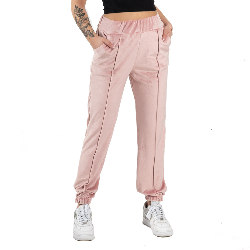 Ψηλόμεσο βελουτέ παντελόνι με κάθετη ραφή DC-009 Powder Pink – Κολάν για  casual αλλά και ξεχωριστές εμφανίσεις!